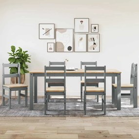 Set Da Pranzo 7 Pz Panama Grigio İn Legno Massello Di Pino /