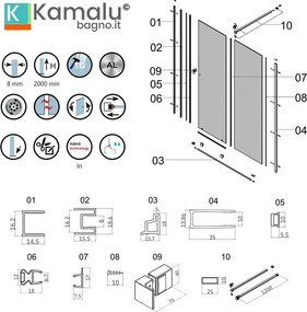 Doccia nicchia scorrevole 140 cm senza telaio color oro rosa | KNM4000GR - KAMALU