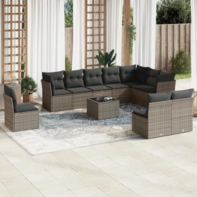 Set Divani da Giardino 11 pz con Cuscini in Polyrattan Grigio