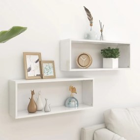 Mensole Parete A Cubo 2pz Bianco Lucido 60x15x23cm Multistrato /