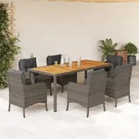 Set da Pranzo da Giardino 7 pz con Cuscini in Polyrattan Grigiocod mxl 86891