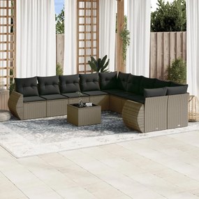 Set divani da giardino 11 pz con cuscini in polyrattan grigio