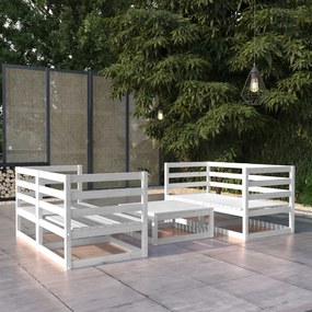 Set Divani da Giardino 5 pz Bianco in Legno Massello di Pino