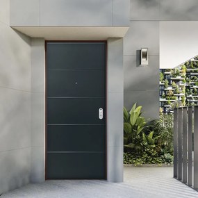Porta blindata DI.BI. Titan L 90 x H 210 cm in PVC antracite/bianco, apertura spingere a sinistra, falso telaio incluso