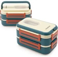 Porta pranzo con 2 scomparti e posate Clicks blu beige