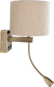 Lampada da parete bronzo con braccio flessibile e paralume in tessuto teddy beige 18cm - Brescia Combi