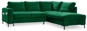 Divano letto angolare in velluto verde scuro (angolo destro) Lofty Lilly - Miuform