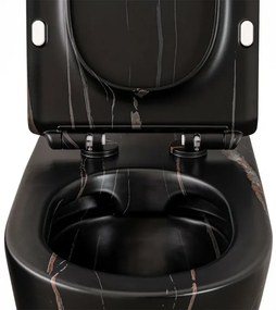 Water filoparete Rimless ceramica marmorizzata nera con sedile Tokyo