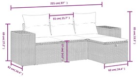 Set divani da giardino 4 pz con cuscini in polyrattan grigio