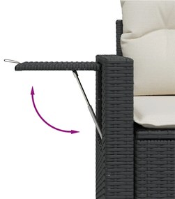 Set divani da giardino 9 pz con cuscini nero in polyrattan