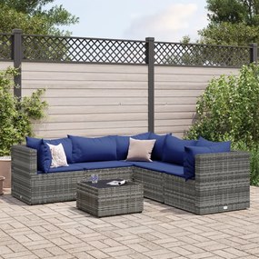 Set divani da giardino 6 pz con cuscini in polyrattan grigio