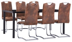 Set Sala Da Pranzo 7 Pz İn Similpelle Scamosciata Marrone /