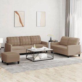 Set Di Divani 3 Pz Con Cuscini Cappuccino İn Similpelle /