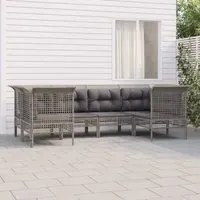 Set Divani da Giardino 6 pz con Cuscini in Polyrattan Grigiocod mxl 100659