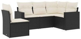 Set divani da giardino 5 pz con cuscini in polyrattan nero