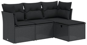 Set divani da giardino 4 pz con cuscini nero in polyrattan