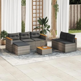 Set divano giardino 5 pz con cuscini grigio polyrattan acacia