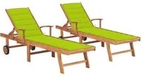 Lettini Prendisole 2 pz con Cuscino Verde Brillante in Teak cod mxl 8396