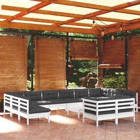 Set divani da giardino 13 pz con cuscini bianchi legno di pino