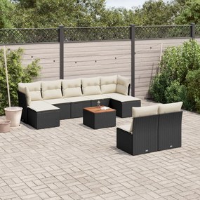 Set Divani da Giardino 10pz con Cuscini in Polyrattan Nero