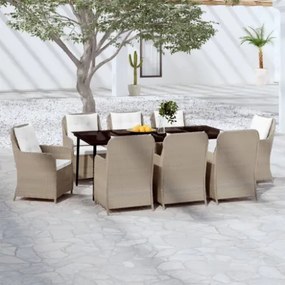 Set Mobili da Pranzo per Giardino 9 pz Marrone