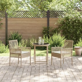 Set da giardino 3 pezzi  con cuscini color beige in polyrattan