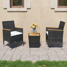 Set Da Bistrot Per Giardino 3 Pz İn Polyrattan E Acacia Nero /