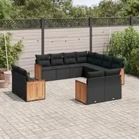 Set Divani da Giardino 11 pz con Cuscini in Polyrattan Nero 3258898