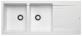 Lavello integrato 2 vasche con gocciolatoio laterale destro o sinistro DELINIA Alazia granito L 50 x L 116 cm bianco
