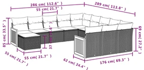 Set divani da giardino 12 pz con cuscini nero in polyrattan