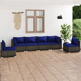 Set Divani da Giardino 6 pz con Cuscini in Polyrattan Grigio