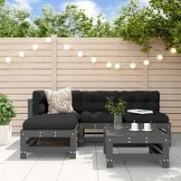 Set Divani da Giardino 5pz con Cuscini in Legno Massello Grigio 3186069