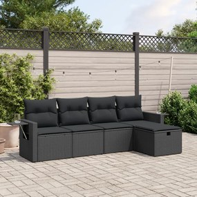 Set Divani da Giardino 5 pz con Cuscini in Polyrattan Nero