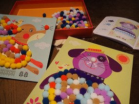 Gioco d'arte - collage di pompon - cani