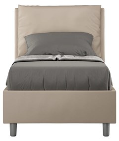 Letto singolo imbottito similpelle Antea con e senza rete e contenitore 80x210, Tortora / Con Rete