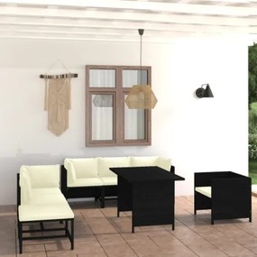 Set Divani da Giardino 8 pz con Cuscini in Polyrattan Nero