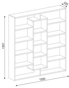 Libreria A Parete Con Mensole E Cubi 125x22x136H Rovere E Bianco Ample