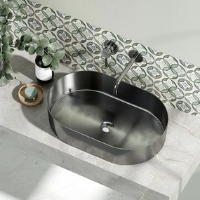 Lavabo da appoggio in acciaio inox gun metal con finitura spazzolata | KJ5500GM - KAMALU