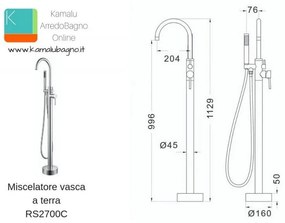 Kamalu - miscelatore vasca da pavimento con deviatore finitura oro | kam-arte oro