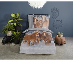 Biancheria da letto per bambini grigia in flanella per letto singolo 140x200 cm Happy Horses – Good Morning