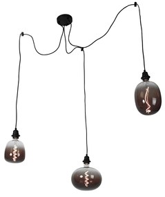 Lampada a sospensione nera 3 luci incl. LED mix fumé dimmerabile - Cava Luxe