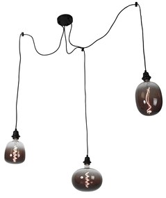 Lampada a sospensione nera a 3 luci con LED mix fumo dimmerabile - Cava Luxe