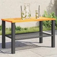 Tavolo da Giardino Nero 70x38x42cm in Polyrattan e Legno Acacia 366270