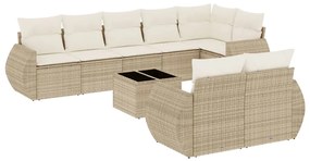 Set divano da giardino 9 pz con cuscini beige in polyrattan