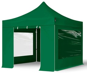 TOOLPORT 3x3m gazebo pieghevole PES con laterali (finestre panoramiche), PROFESSIONAL alluminio, verde scuro - (600145)