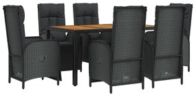 Set da pranzo da giardino 7 pz nero con cuscini in polyrattan