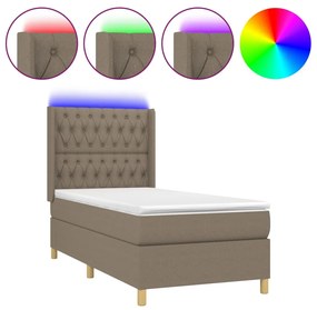 Letto a molle con materasso e led tortora 100x200cm in tessuto