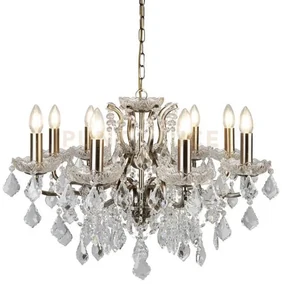Lampadario paris 8lt - metallo ottone anticato e cristallo trasparente