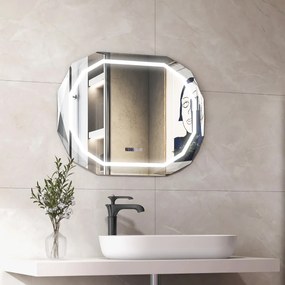 Costway Specchio per bagno a LED con bordo smussato singolo e luce a 3 colori funzione di memoria, Specchio antappannamento