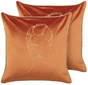 Set di 2 cuscini velluto arancione e oro 45 x 45 cm CROCUS Beliani